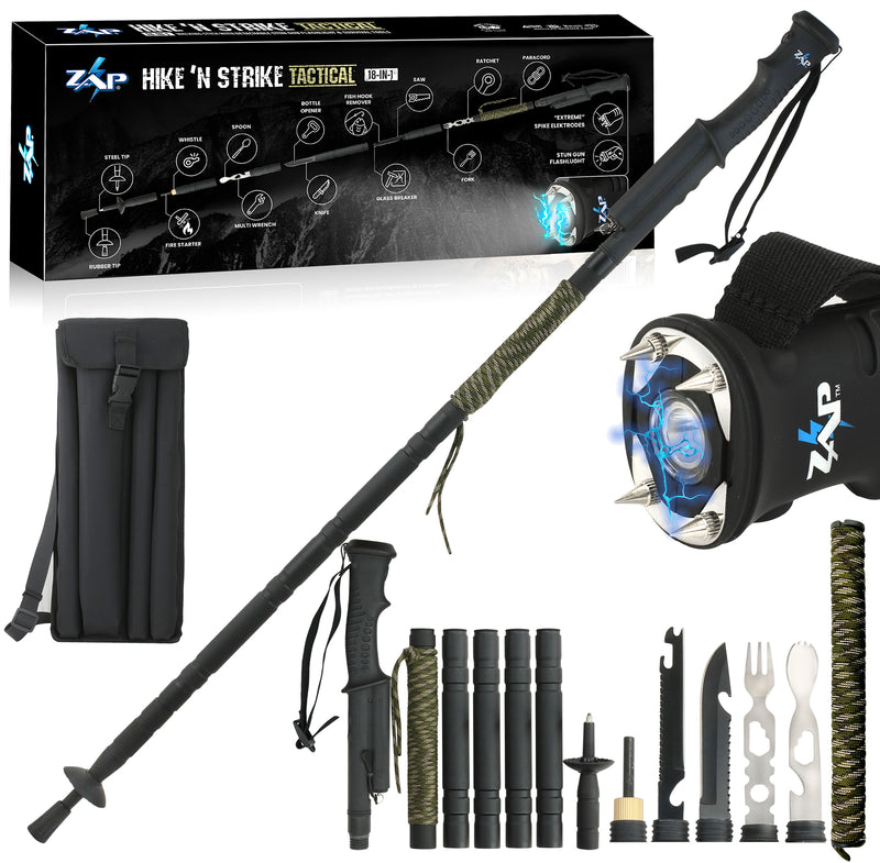 ZAP Hike 'n Strike 18-in-1 Tactical Walking Stick with Detachable Stun Device & Integrated Flashlight
